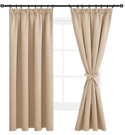 DWCN Gardiner Ogenomskinliga Set om 2 Beige Vorhang med Veckband