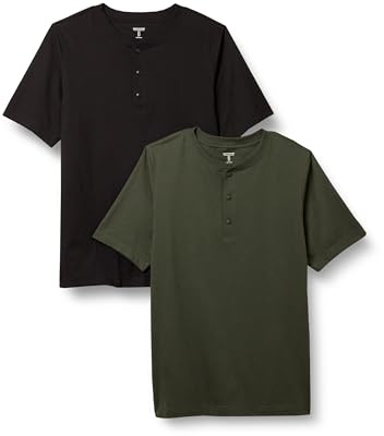 Amazon Essentials Homme T-Shirt Henley en Coton à Manches Courtes