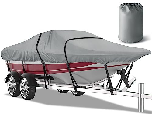 Bootspersenning Bootsabdeckung Persenning Schlauchboot Bootsplane, 600D Oxford Gewebe Bootspersenning Abdeckung Persenning Anti-UV Bootsplane, für V-Rumpf, Ruderboot, Angelboot, Gray(14-16FT-V)