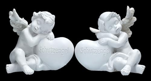 Putten Engel Figuren Set Schutzengel 10 cm Engelchen weiß Cherubim Statue Deko Trauer