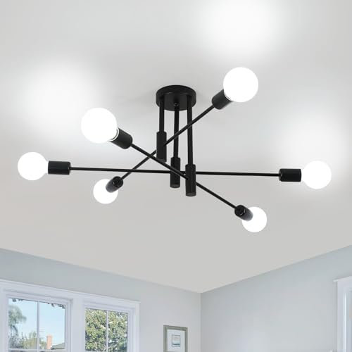 Comely Lampadario Sputnik Nero, 6 Luci Plafoniera Soffitto E27, Lampada da Soffitto in Ferro Vintage per Camera da Letto Sala da Pranzo Cucina, Angolo Regolabile