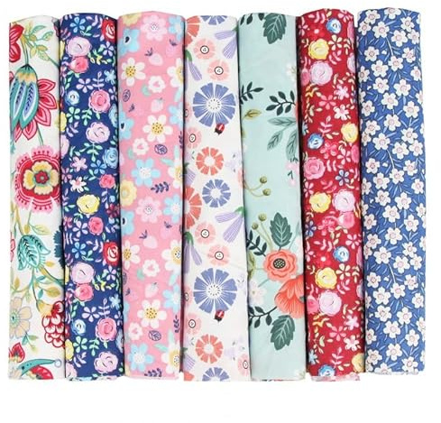 Bomullstyg tygpaket, 7 stycken 25 x 25 cm tyger för sömnad, lapptäcke, gör-det-själv tygpaket, gör-det-själv bomullstrasa, metervara, tyger, tygpaket för kläder, sängkläder, gardiner, dukar – blommor