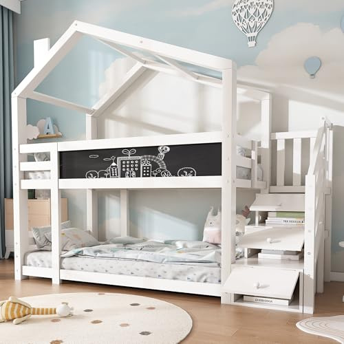 Sapgaks Barrera Seguridad niños Cama Litera Infantil Cama litera Matrimonio, 90 x 200 cm, Cama Individual con Chimenea y Almacenamiento y protección contra caídas, Cama Alta para niños