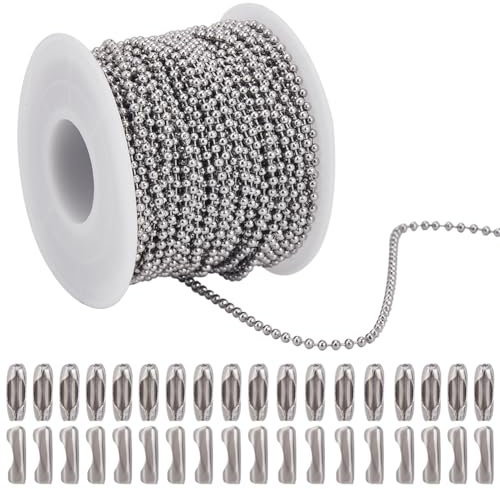SOFPLATE 20M Silver Ball Chains Bulk Bead Chain Link Stainless Steel Ball Chain Connectors Clasps Roll Long Round Ball Bead Chains for Jewellery Making Kits Necklace Bracelet Supplies DIY Craft