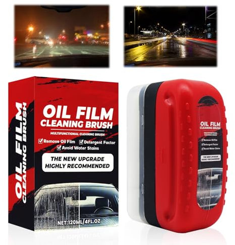KUIRUNRX® Dissolvant de Film d'huile de Verre pour Voiture, Brosse de Nettoyage de Film D'huile Automobile Multifonctionnelle, Nettoyant puissant pour pare-brise et déshuileur pour Vitres, Pare-brise