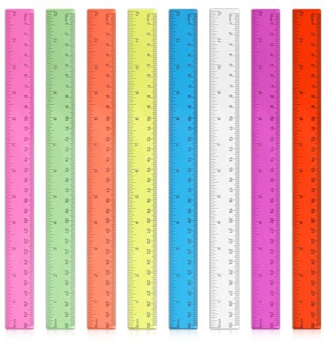 30 cm Lineal,Ymapinc 8 Stück 8 Farben Lineal Set Kunststoff Lineal 30 cm Grundschule Transparentes Ruler 12 Inch Lineal für Schulbedarf Büro Zuhause Zoll und Metrisches