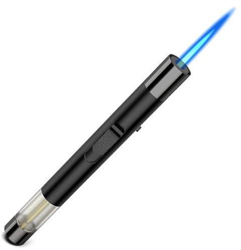 Juspota 19cm Jetflamme Feuerzeug, Abschließbar Sturmfeuerzeug, Gas Nachfüllbar Winddicht Langes Stabfeuerzeug, Gasfeuerzeug, Schwarz (Verkauft ohne Butangas)