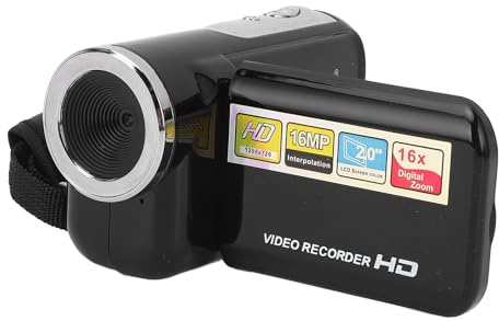 Videokamera, 16MP 1080p Vlogging Digital -Videokamera, Videobandspelare med 2 Tum Roterbar Skärm, 1/4 Tum Trådhål, för Resor (Svart)