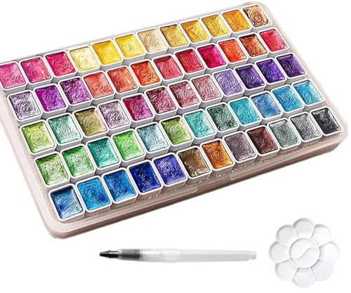 Polvo de Pigmento | Pigmento Perlado Brillante,60 Colores Paleta de Pintura Mineral Portátil para Principiantes en Arte, Artistas y Decoración de Uñas con Brillo Natural