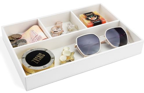 GORESE Valet Tray, Leather Office Drawer Desk Storage Box, Bedside Storage Tray, Pocket Empty Organiser, Pen Trays for Keys, Stationery, Coins, Jewellery (Ivory White)