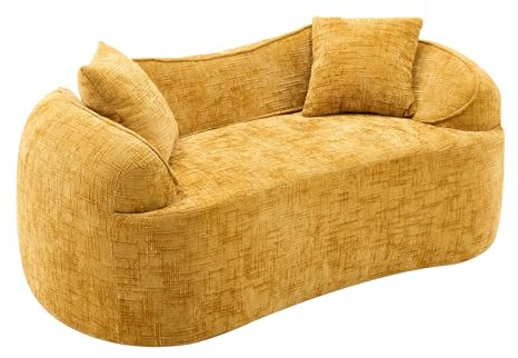 Dos versiones del sofá curvo de dos plazas en rosa y amarillo, sofá de salón, tatami, sistema de muelles de espuma de alta elasticidad, 170 x 87 x 65 cm (amarillo+ espuma+primavera + 2 asientos +