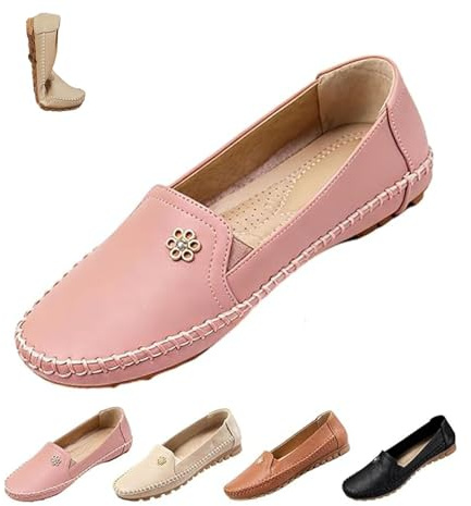 Mocassins orthopédiques en cuir pour femme, confortables à enfiler sur les orteils ronds, chaussures décontractées pour la marche et le travail, rose bonbon, 40 EU