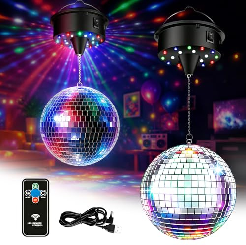 Discokula med motor och ljus, 15,2 cm disco boll diffusor roterande med 4 färgglada lampor och 18 LED-pärlor, discokula/spegelkula för disco-ljuseffekter