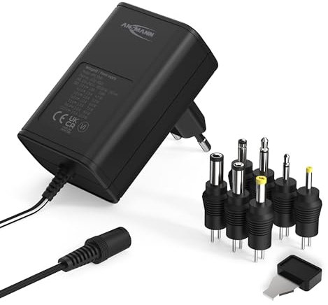 ANSMANN APS 1000 Universal Stecker Netzteil 12V inkl. 7 verschiedende Adapter Stecker - Netzstecker bis max. 1000mA - Netzadapter zur Stromversorgung vieler Elektrokleingeräte von 3-12 Volt regelbar