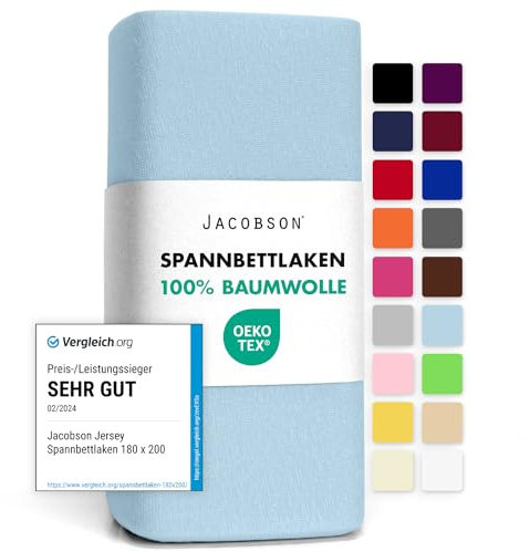 Jacobson Jersey Spannbettlaken Spannbetttuch Baumwolle Bettlaken (140x200-160x200 cm, Hellblau)