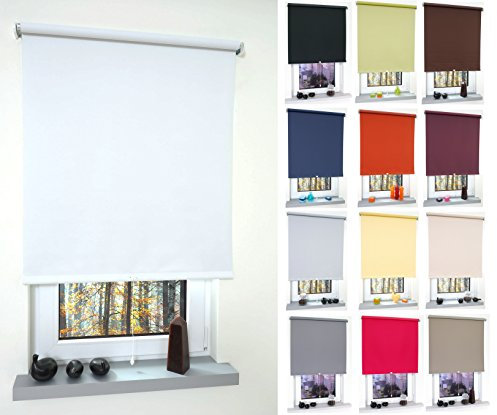 Garduna Pull Verdunkelungs-Rollo # Weiss 132cm # viele Farben & Größen - komplett verdunkelnd/Blackout Mittelzugrollo Springrollo Schnapprollo
