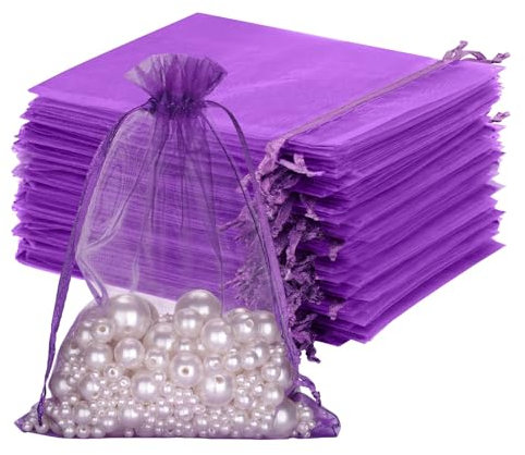 100pcs Bolsas de Organza de Regalo Bolsitas de Organza 13x18cm para Boda Favores, Joyas y Dulces (Morado)