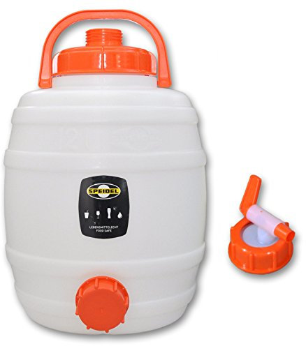 Motorgeräte Fischer Lebensmittelechtes Speidel Getränkefass Mostfass Gärfass 12 Liter Rund mit NW10 Auslaufhahn (Weiß, Kunststoff)