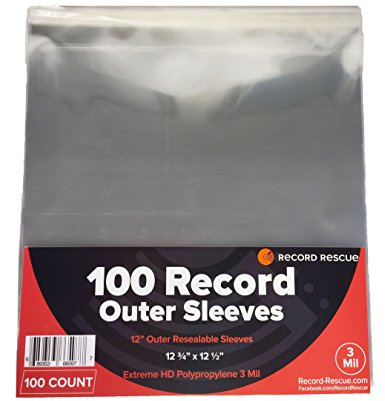 (100) 12 Record Outer Sleeves - Outer Resealable Sleeves - Extreme HD Poly 3 Mil 12 3/4 x 12 1/2 | Record Rescue