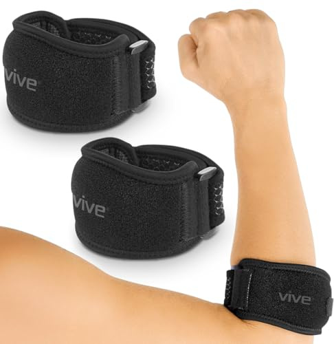 Vive Tennis Elbow Brace for Men & Women 2 Pack - Tendonitis Elbow Brace For Bursitis, Golfers Elbow, Medial Epicondylitis, Arthritis & Pain Relief - Arm Support Band, Adjustable Forearm Pain Relief (Black)