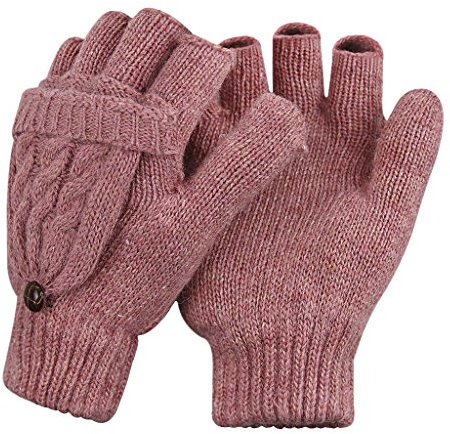 YSXY Damen Fingerlose Handschuhe Thermohandschuhe Fäustlinge mit Knopf Klappe für Frauen und Mädchen Winter Warm Strickhandschuhe Winterhandschuhe, Pink, Einheitsgröße