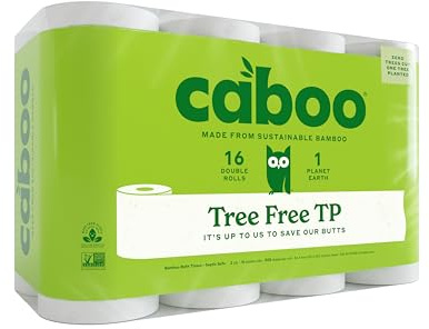 Caboo Tree Free Toilet Paper, Septic Safe Bath Tissue, Soft 2 Ply Sheets, 300 Sheets Per Roll, 16 Double Rolls