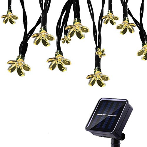 Tuokay, soldriven ljusslinga, trädgårdslampor med blomma, vattentät, 7 m, 50 LED, 8 blinkande lägen, dekorativ ljusslinga för hem, lusthus, uteplats, gräsmatta (varmvit)