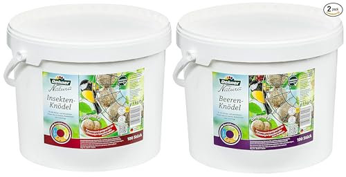 Dehner Natura Wildvogelfutter, Beeren-Knödel, ohne Netz, 100 Stück (10 kg) & Natura Wildvogelfutter, Insekten-Knödel, ohne Netz, 100 Stück (10 kg)