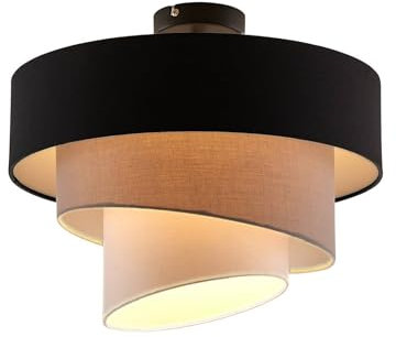 Lindby Stoff Deckenlampe schwarz, grau weiß 3 Textil Schirme rund 1x E27 max. 60W ohne Leuchtmittel Deckenleuchte Schlafzimmerlampe