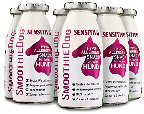 Hunde Smoothie SmoothieDog 6er Sensitivo (Pferd) - Hypoallergener Snack & Leckerli für Sensible Hunde - Zucker- & glutenfrei - je 250ml