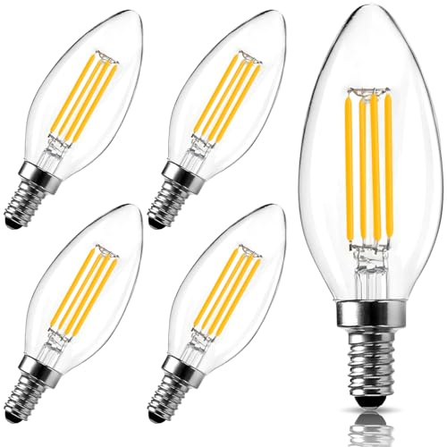 LangPlus+ E14 LED-lampa, Dimbar LED-ljus, 6W, 60W Ekvivalent Liten Edison-Skruv SES E14 Lampa, Varmt Vitt 2700K, C35 LED-filamentlampa för Ljuskronor, Takfläktar, 5-pack