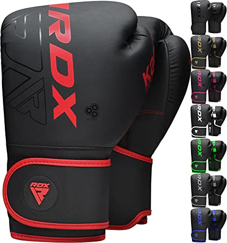 RDX Kinder Boxhandschuhe für Muay Thai Kickboxen Sparring, Maya Hide Leder Kara Junior Boxing Gloves, Sandsack Boxsack Punchinghandschuhe, Kickboxhandschuhe MMA Kampfsport Training Schwarz 6oz 8oz