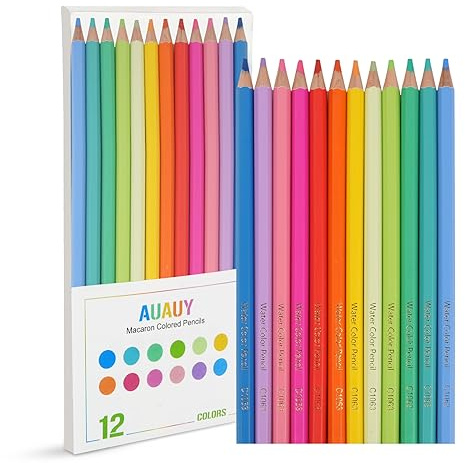 AUAUY 12 PCS Colouring Pencil Packs, 12 Colors Wooden Colored Pencils for Children, Colouring Pencils for Kids Party Bag Fillers, Kids Birthday Gifts, Class Rewards, Student Drawing and Doodle