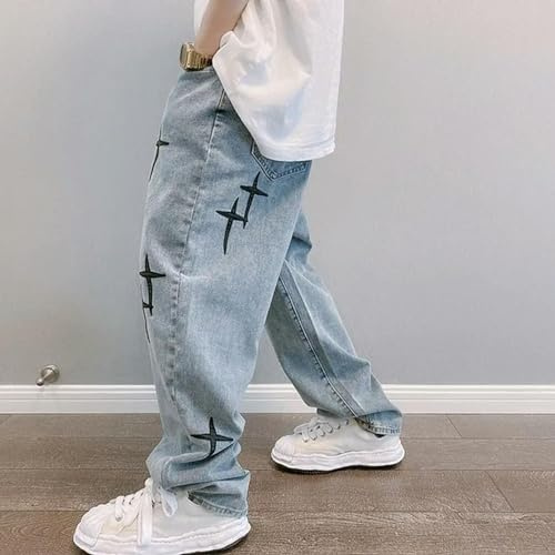 KATIAK Jeans Uomo Larghi Pantaloni Larghi A Gamba Larga Hip Hop Pantaloni Dritti da Uomo Baggy Jeans-K006 Blu-XL