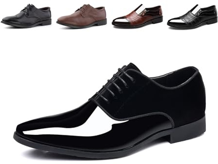 Hitmars Zapatos Vestir Hombre Derby Oxfords Cordones Cuero Patente Traje Clásicos Formales Brogue Negocios Fiesta Boda FL1813 Negro EU 48, FEILG1813BK48 2