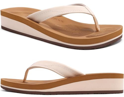 COFACE Flip flops dam kilsandaler för sommar strand pool inomhus utomhus, Khaki, vit, 43 EU