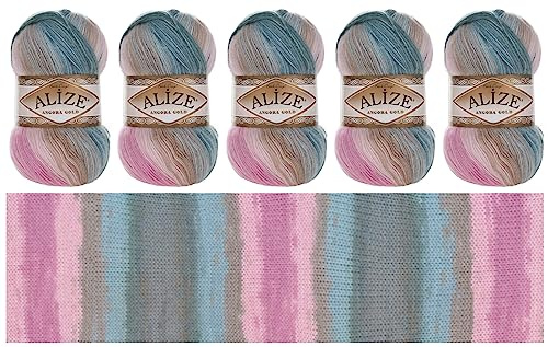 Angora Gold Batik 5 x 100g | 80% Polyakryl 20% Ull | Vintergarn för Stickning och Virkning | Flerfärgat Garn - Färgval (5 Nystan, 2970)
