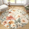 TOPICK Round Rug 150cm Soft Floral Washable Pink/Grey Circle Rug Modern Oriental Floral Print Non Slip Carpet for Living Room Dining Room Bedroom Entryway