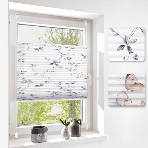Plissee ohne Bohren Klemmfix 90X130cm Hellgrau Jalousie Sonnenschutz Easyfix Faltrollo Lichtdurchlässig Rollo für Fenster & Tür