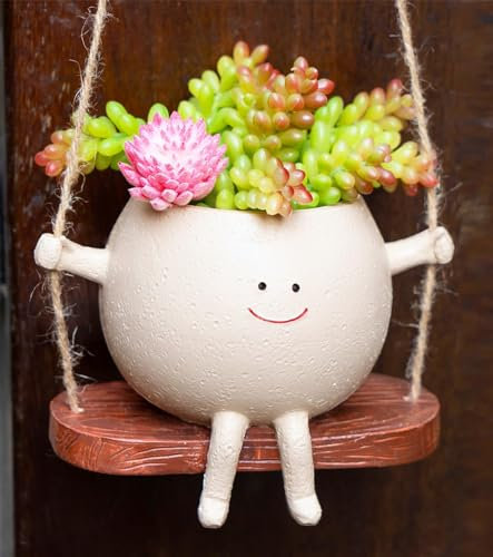 Diyxisk Pot Suspendu Plante,Interieur Suspension Plante Succulent Résine Pot de Fleurs à Visage Souriant Pot de Fleurs Fantaisie à Faire Soi Même pour Plantes,Décoration Intérieure et Extérieure