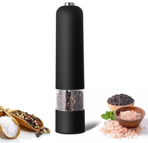 Paluplus Macina Sale e Pele Elettrico, Misura 5x22 cm, Macinapepe con Rotella per Regolare la Macina, per Sale, Pepe e Spezie, Potenza 10W -773F (Nero)
