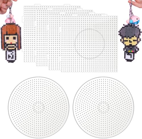 6Pcs 5mm Fuse Beads Boards, Large Beads Pegboards(Round Square),Transparent Bead Boards for DIY Handmade Products for Kids Adults Christmas Children's Day