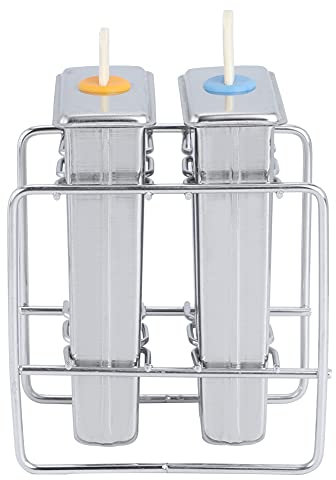 Moldes de Helado de Acero Inoxidable Akozon 304 - Juego de Fabricantes de Paletas de Bricolaje con Cepillo de Limpieza para Helados y Paletas Caseros (2 ranuras dobles de cabeza redonda consecutiva)