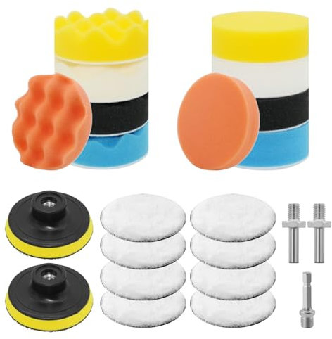 Venprodium 23 Pezzi Kit Lucidatura Auto, 8cm Kit Lucidatrici Auto, Tamponi Lucidatura con Adattatore per Trapano, Dischi per Lucidare, Lucidare Auto, Spugne Lucidanti per Lucidare, Levigare e Cerare