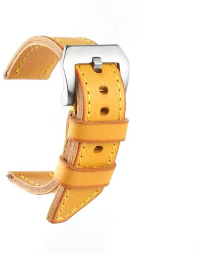 TGPGZHZFNA Klockarmband i äkta läder, gult, handgjort klockarmband, 20 mm, 22 mm, 24 mm, 26 mm, passar till for Panerai herrarmband klockarmband(Yellow-Silver Buckle,26mm)