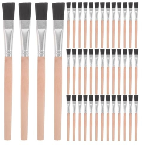 HAKIDZEL Lot de 50 pinceaux Plats à Manche en Bois pour Artistes, idéaux pour l'aquarelle, l'acrylique, la Peinture à l'huile, Le Maquillage, Le Nail Art, la Peinture sur Galets (DIY)
