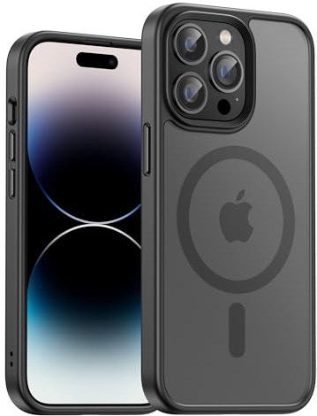 UNBREAKcable für iPhone 14 Pro Hülle für MagSafe, Vollständiger Kameraschutz, Eingebauter Magnetring, Stoßfest Kratzfest Transluzente Matt Handyhülle für iPhone 14 Pro Case 6,1 Zoll, Schwarz