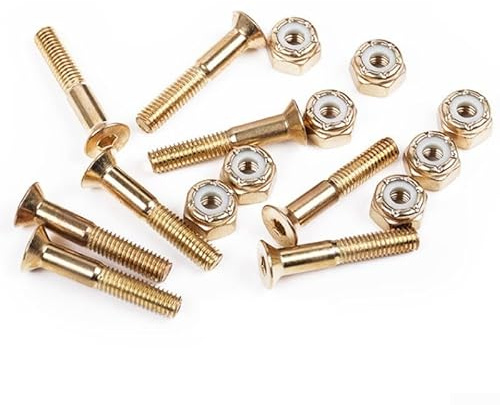 Gdfnmogo Replacement Skateboard Screws and Nuts, 16Pcs Set with Lasting Medium Carbon Steel, Anti-Rust Treatment, M5 Thread for Longboard Hard(Gold M5×30mm)