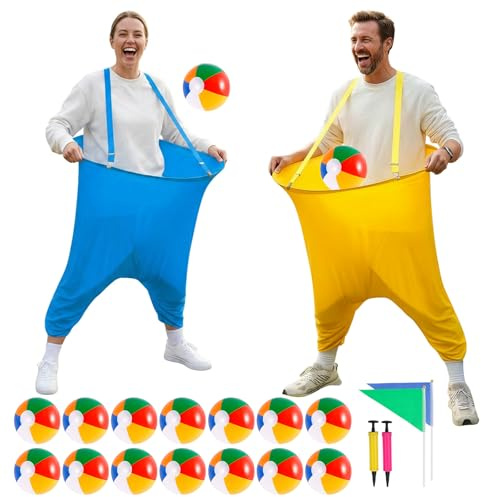 BAODBF roligt kasta spel set med 16 bollar och 2 XXL fiskebyxor karneval spel för barn och vuxna utomhus festspel för trädgård födelsedag och teambuilding gul blå