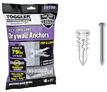 TOGGLER SnapSkru SP Self Drilling Drywall Anchor for Hollow Walls Application, Glass Filled Nylon, Made in USA, Wall Anchors with Screw, Anchors Kit for #6 to #10 Fasteners, (4 Pack w/Screws)